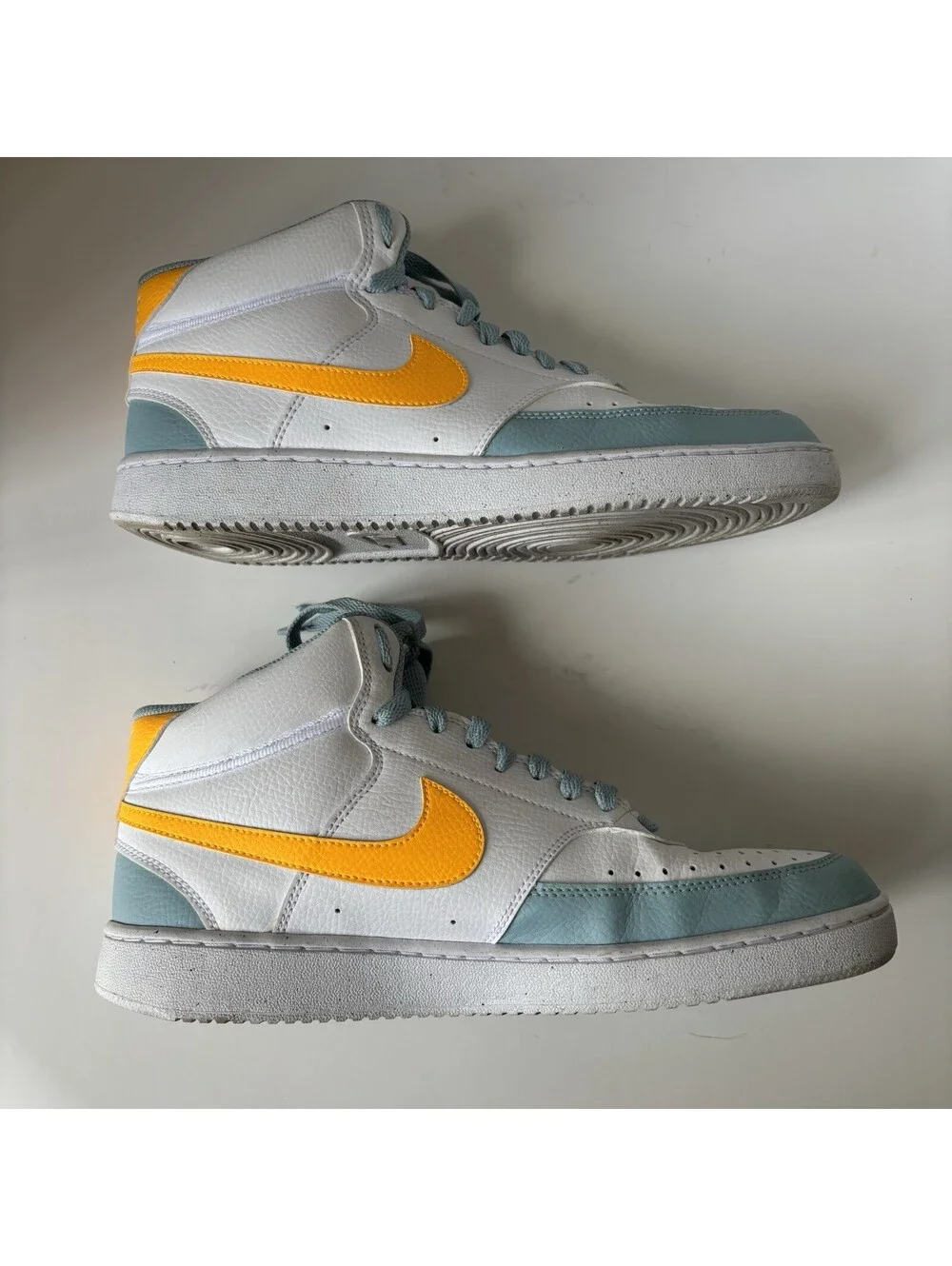 Nike Court Vision Mid Men's Size 9.5 Shoes White Yellow Blue Athletic Sneakers